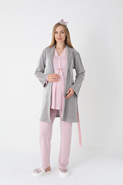 Lohussa Set de pijamale pentru femei, cu guler șal jacquard pudrat, cu design...