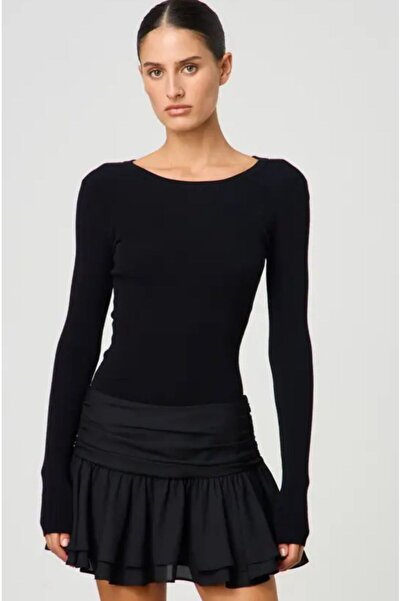 Linich&Co High Waist Draped Gathered Ruffled Stretchy Black Mini Skirt 9162