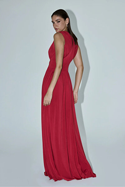 Keikei Kırmızı Sendy Kolsuz Uzun Elbise