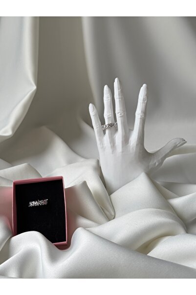 NB STEELORA خاتم قابل للتعديل على شكل قلب من حجر الزركون الفضي اللون