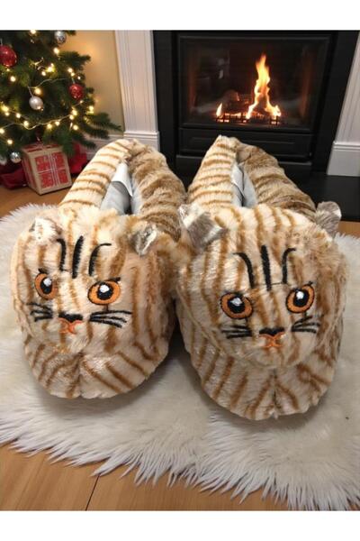 MARKABONİ Children's Soft Animal Cat Figure Slippers Home Shoes