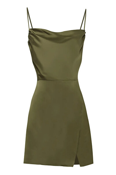 Keikei Haki Saten Kolsuz Kısa Elbise