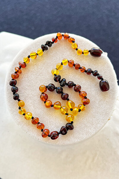 İpek Kehribar Baltic Drop Amber Necklace, Baby Kids Necklace – Original Certified Yellow-Cognac-Cherry Silk-521