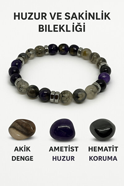 Doğal Akik - Ametis - Hematit Huzur Ve Sakinlik Sağlayan Bileklik | Akik - Ametis ve HematitTaşı