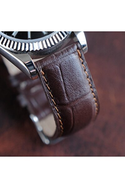 Yaydan Deri Aksesuar 19mm kahverengi croco bombeli kordon