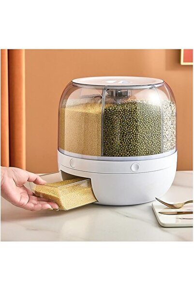 Generic Rice Dispenser, 6 Grids Rotating Grain Storage Container Sealed Grain Container with Lid Household