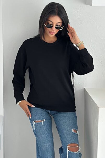 FEMELLE Black Modal Fabric Basic Sweatshirt