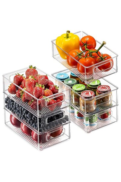 Generic 6 Pack Fridge Organizer Storage Bins, Stackable Refrigerator Organizer Bins, Storage Box, Clear Kit