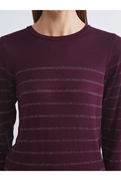 LC Waikiki Γυναικείο πλεκτό πουλόβερ με ριγέ λαιμόκοψη