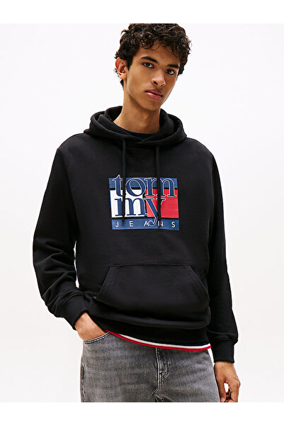 Tommy Hilfiger Ανδρικό μαύρο μπλουζάκι με κουκούλα