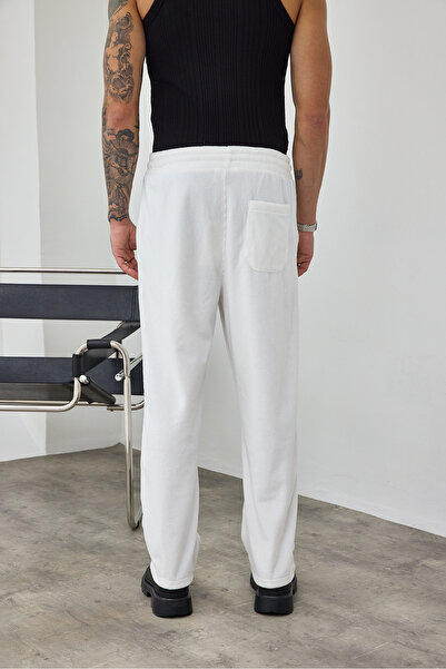 İLKCET MODA Kadife Beyaz Erkek Oversize Kalın Pantolon