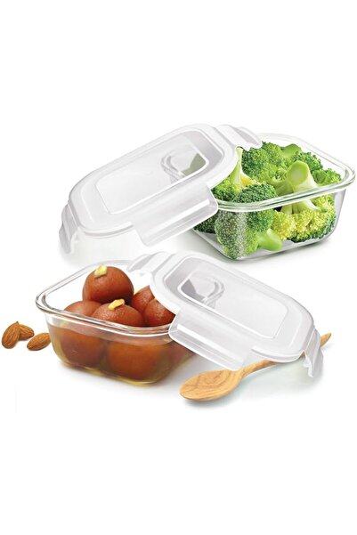 Generic Treo by Milton Store Fresh Square Glass Storage Container Set of 2, 300 ml, Transparent