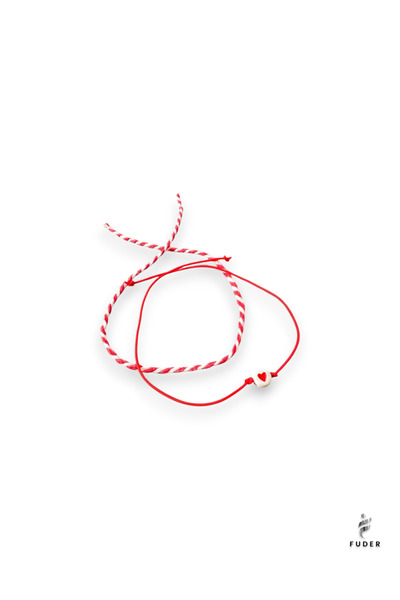 FUDER kırmızı kalp ip ve marteniçka bileklik (1 Adet)
