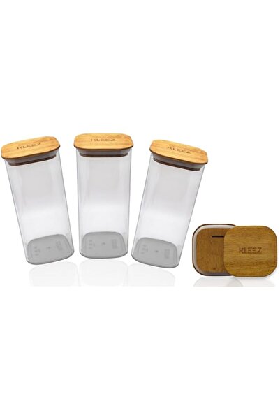 Generic KLEEZ Airtight Food Storage Containers | Set of 3 Clear 1300cc Plastic Canisters with Natural Woode