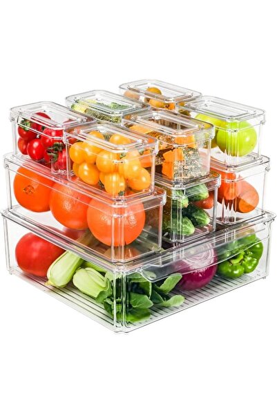 Generic Refrigerator Storage Containers with Lids, 10 Pack Clear Organiser Bins for Food and Produce, Stack