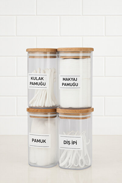 KaiHome 4-Piece Glass Bathroom Organizer Jar Set - Cotton Swabs, Makeup Cotton, Cotton, Dental Floss Storage Container