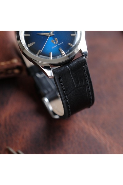 Yaydan Deri Aksesuar 18mm siyah croco düz model deri kordon