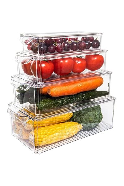 Generic Pomeat 4 Pack Fridge Organizers, Stackable Refrigerator Organizer Bins with Lids, Plastic Storage B