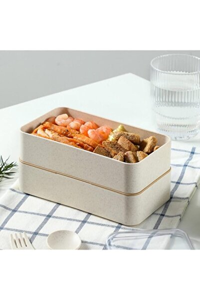 Generic MINISO Wheat Straw Double-layer Bento Box 1000ml(Creamy White)
