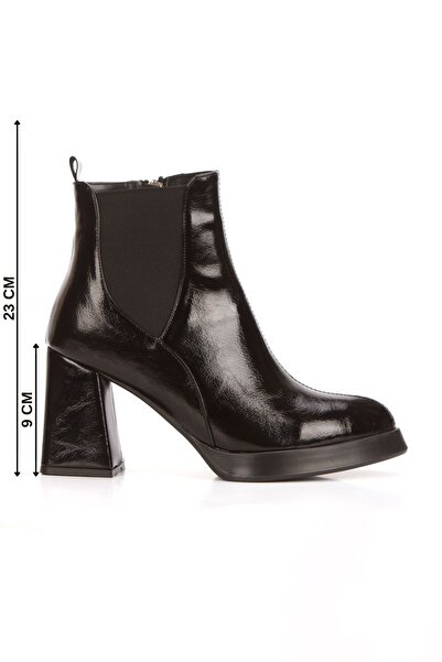 UYEGE Marsilya Seri Rugan Kalın Topuk Sivri Burun Şık Günlük Kullanım Kısa Lastikli Kadın Bot