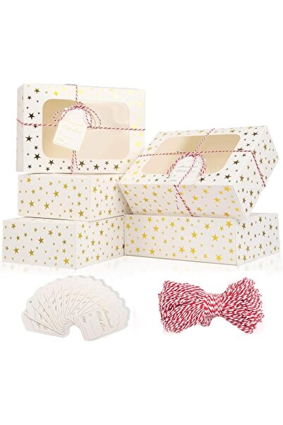 Generic 24 Pack Golden Star Christmas Cookie Boxes with Window, 9x6x3 Inches, Eco-Friendly & Sturdy Gift Bo