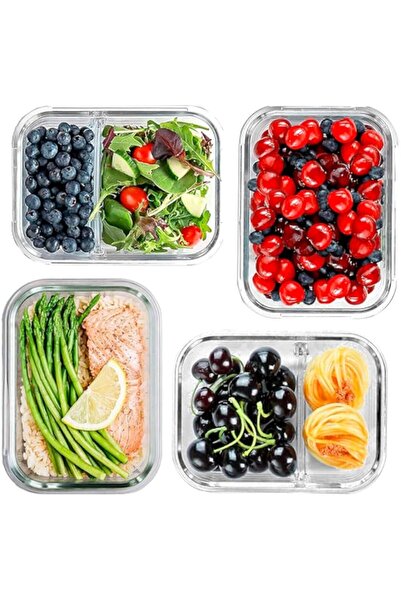 Generic PESCADOR Glass Meal Prep & Food Storage Contatiners with Airtight Lids, 1 & 2 Compartments- Portion