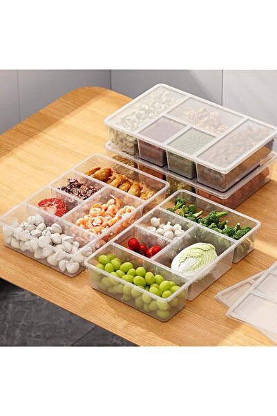 Generic Tazweeq Divided Veggie Tray with Lid, 2pcs Clear Snackle Box Charcuterie Container for Fridge Organ