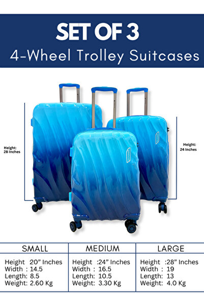 SONATA مجموعة من 3 حقائب سفر بعجلات 20+24+28، مصنوعة من مادة البولي بروبيلين ...