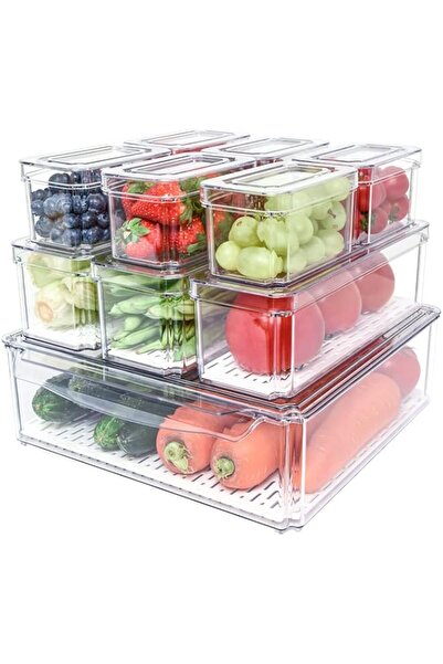 Generic Pomeat 10 Pack Fridge Organizer, Stackable Refrigerator Organizer Bins with Lids, BPA-Free Produce