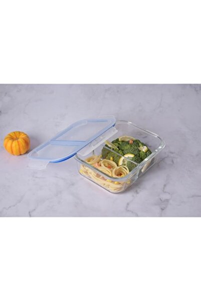 Generic FEELINGS Glass Storage 1500ML with Divider – Microwave‑Safe & Airtight Multi‑Compartment Food Conta