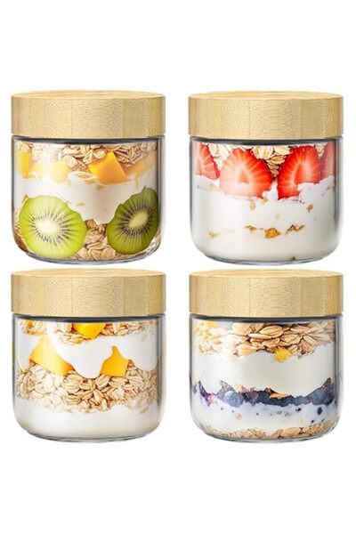Generic 10oz Glass Meal Prep Jars with Bamboo Lids - 4 Pack: Versatile Overni...