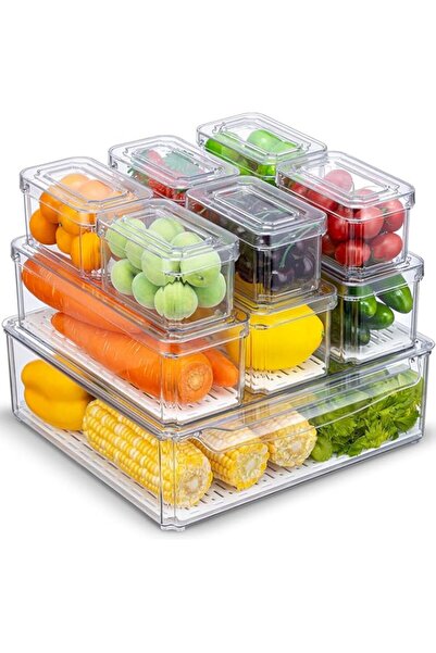 Generic 10 Pack Fridge Organizers and Storage, Stackable Refrigerator Organizer Bins with Lids, BPA-Free Pr