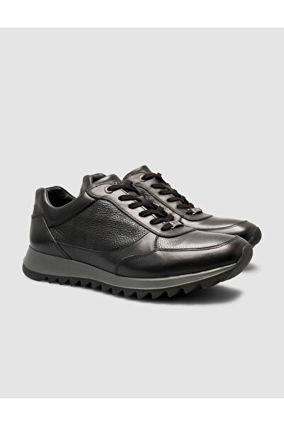 Cabani Genuine Leather Black Lace-Up Men's Sports Shoes