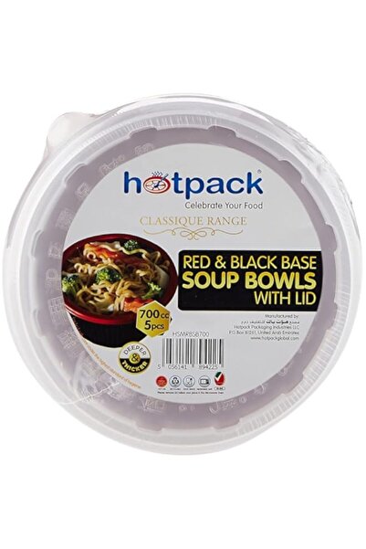 Generic Hotpack Disposable Red & Black Base Food Storage, Hot Use, Soup Bowls 700ml with Lid, 5 Pieces
