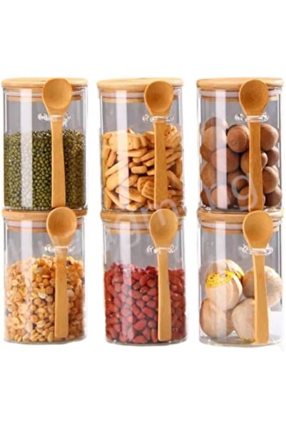 Generic Kitchen Storage Jar 6pcs Airtight Containers Set - Glass Jars with Bamboo Lid (17oz*6) | Jars
