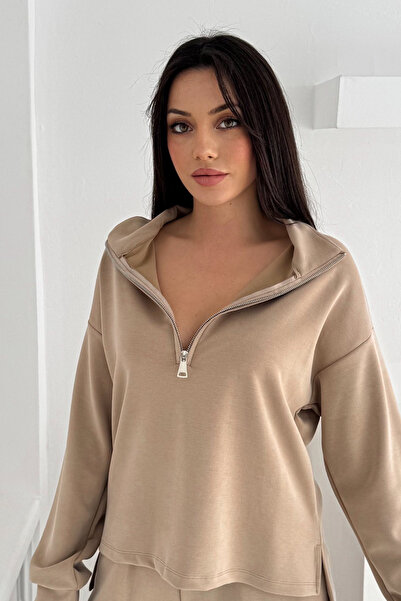 Mogi Butik Premium Modal Fabric Half Zipper Women's Sweatshirt 3102