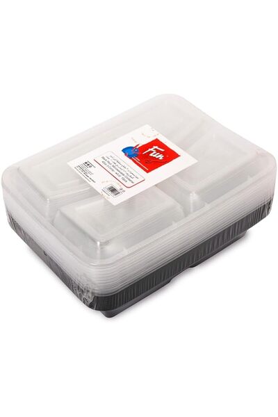 Generic Black 3 compartment Rectangular Container with Lid 42oz Microwavable/...