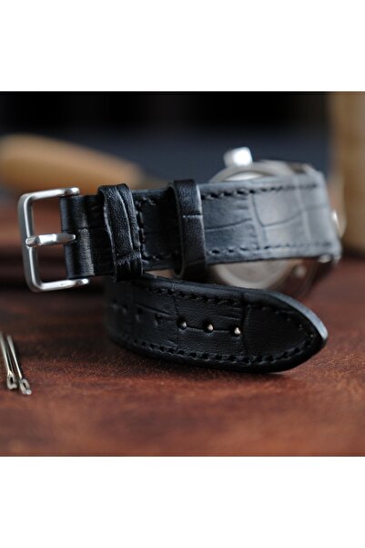 Yaydan Deri Aksesuar 20mm siyah croco düz model deri kordon