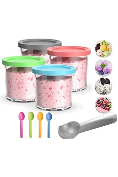 Generic Creami Pint Containers, 4Pack Replacement for Ninja Creami Pints and Lids and Spoon, 16oz Ice Cream