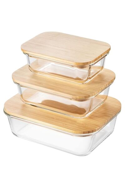 Generic 3Pcs Glass Food Storage Containers with Bamboo Lids, Azonee Eco-Friendly Meal Prep Containers, Airt