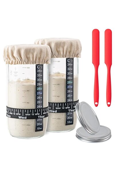 Generic Sourdough Starter Jar, 24oz 2pcs Sourdough Bread Baking Supplies Fermentation Kit, Glass Jars Bread