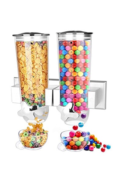 Generic Cereal Dispenser Wall Mounted, Large Grains Dispenser Wall Mounted Dry Food Dispenser with 2 Cups W