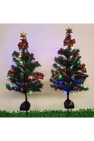 OEM Set of 2 Solar Garden Christmas Trees with Baubles and LED