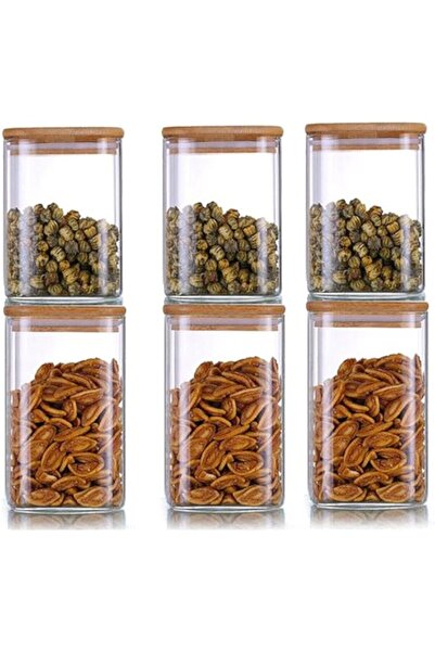 Generic Lushh 6Pcs Square Food Storage Jar With Airtight Bamboo Lid, Stackable Storage Containers for Kitch