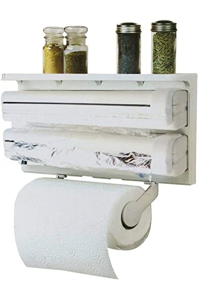 Generic Triple paper dispenser. Stores and dispenses aluminum foil, plastic wrap, and paper towels simultaneously.