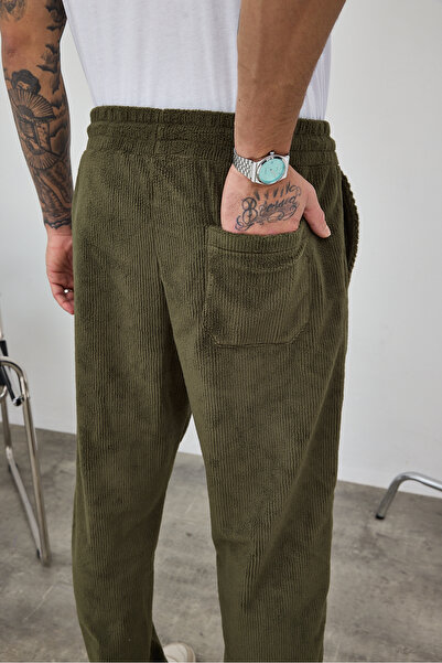 İLKCET MODA Velvet Khaki Men's Oversized Thick Trousers