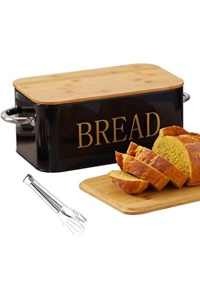 Generic Bread Box with SUS304 Food Tong,Metal Bread Container with Air Valve&Bamboo Cutting Lid,Bread Bin w