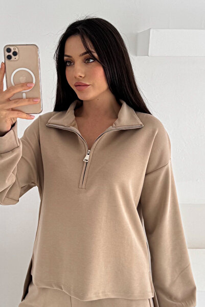 Mogi Butik Premium Modal Fabric Half Zipper Women's Sweatshirt 3102