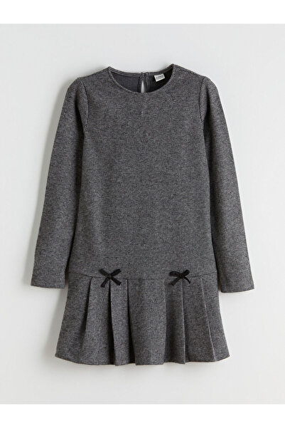 LC Waikiki Φόρεμα για κορίτσια με πλισέ μαύρο λαιμόκοψη LCW Kids