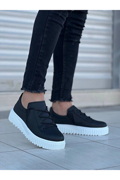 juanbeautyy Kb-x502 kuback black leather high white sole lace detailed elastic daily men's shoe